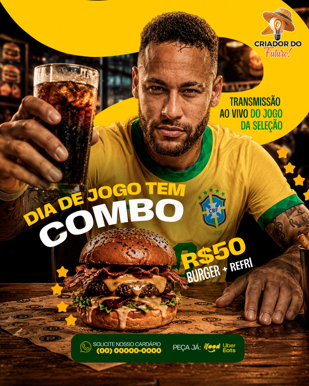 Sua hamburgueria no clima da Copa com uma arte gratuita para download